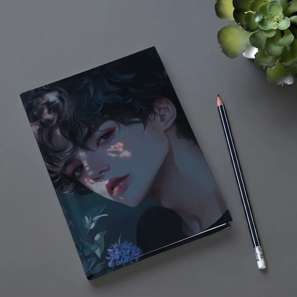 Anime Boy Dark Floral Blue Illustration – Notebooks