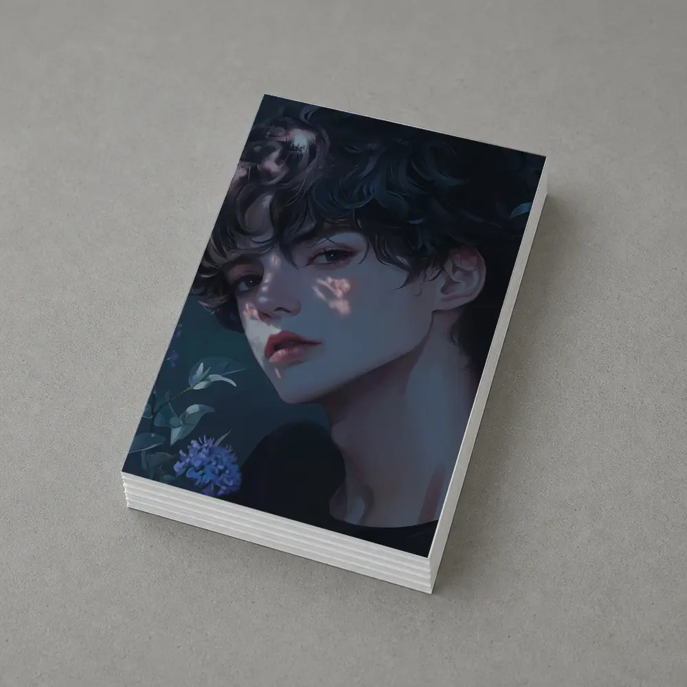Anime Boy Dark Floral Blue Illustration – Postcards