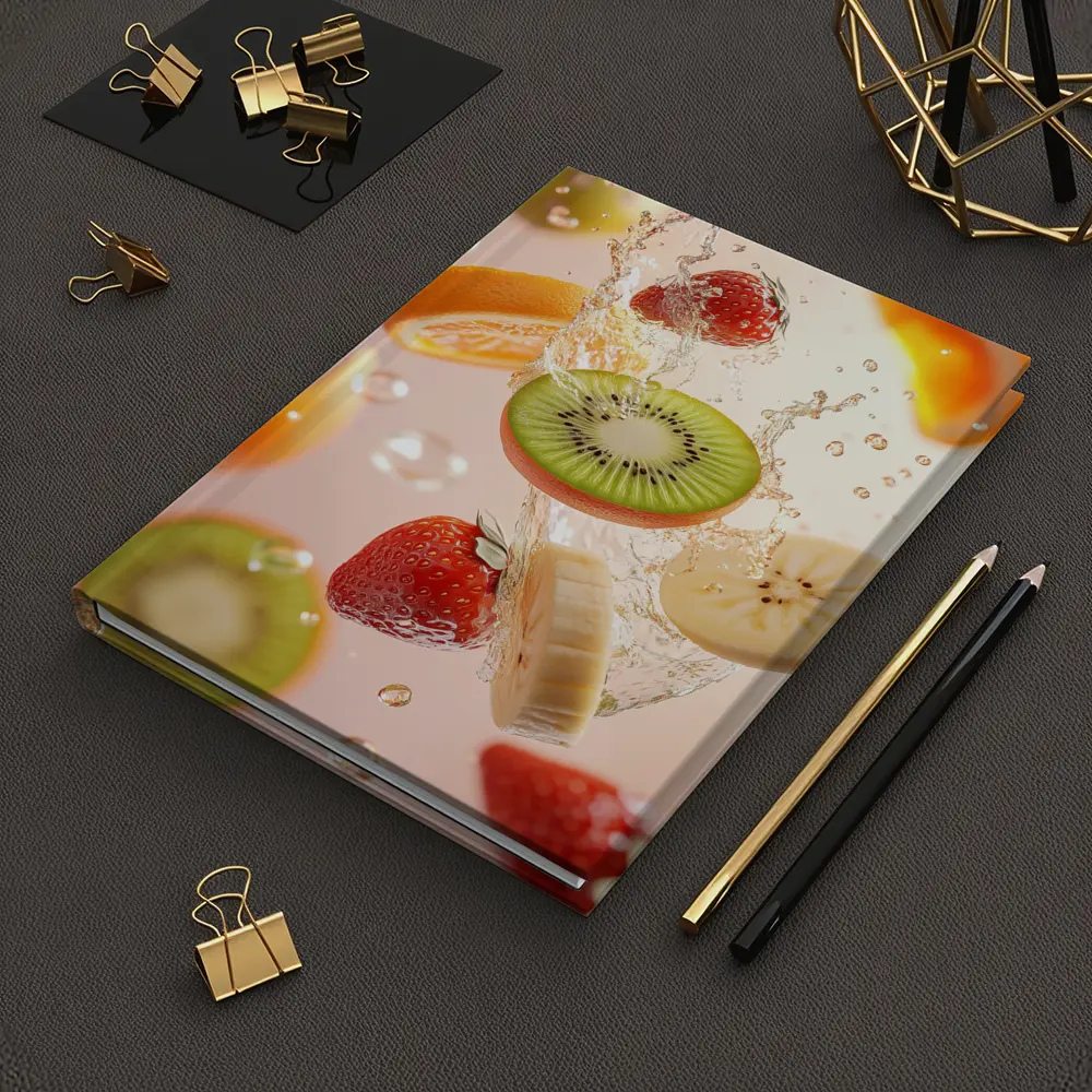 Fresh Fruits Splashing Water Pink Background – Notebooks