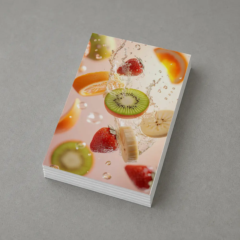 Fresh Fruits Splashing Water Pink Background – Postcards