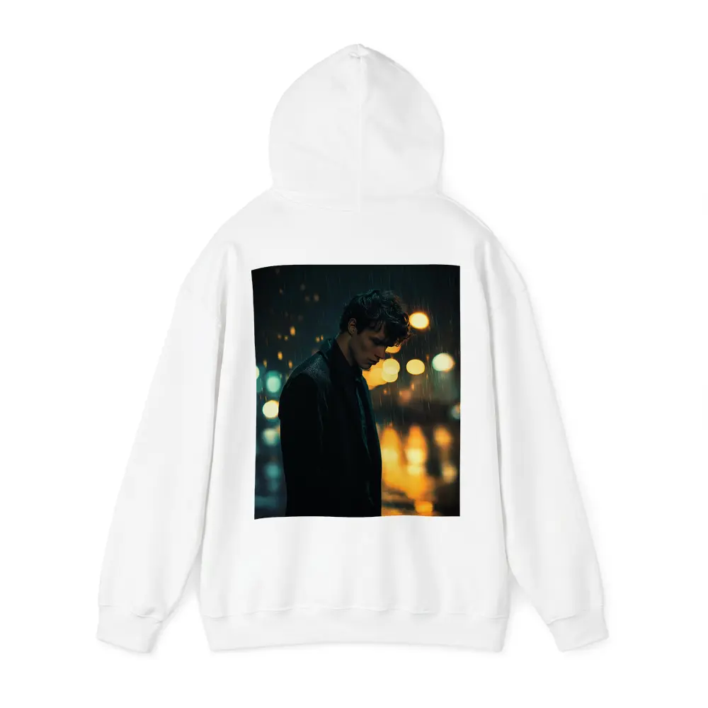 Young Man Standing Alone in Night Rain – Hoodies