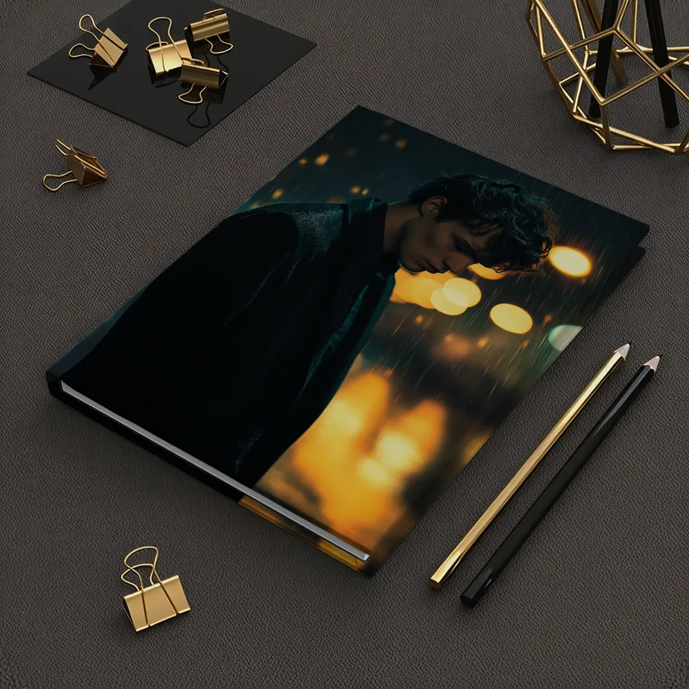 Young Man Standing Alone in Night Rain – Notebooks