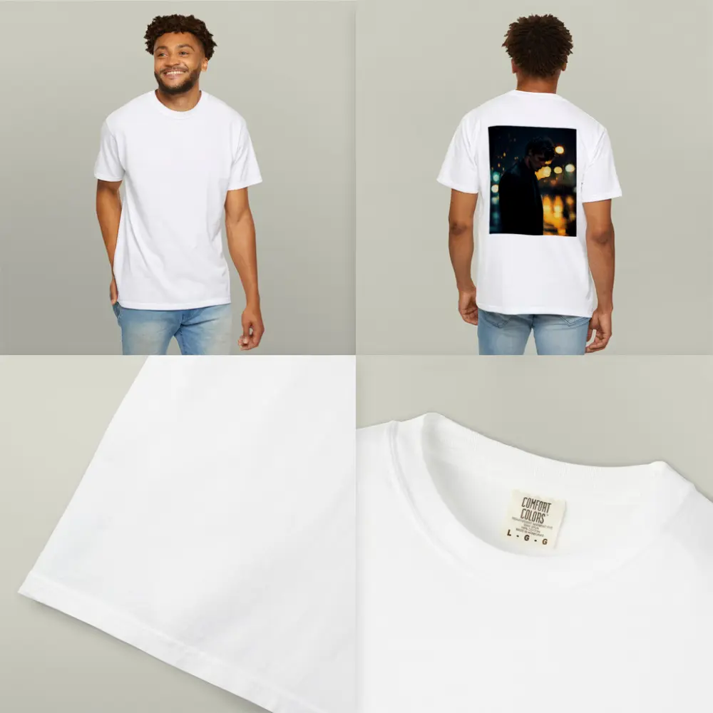 Young Man Standing Alone in Night Rain – T-Shirts