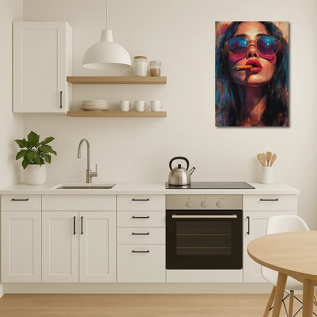 Woman With Cigar Sunglasses Colorful Oil Painting – Wall Art