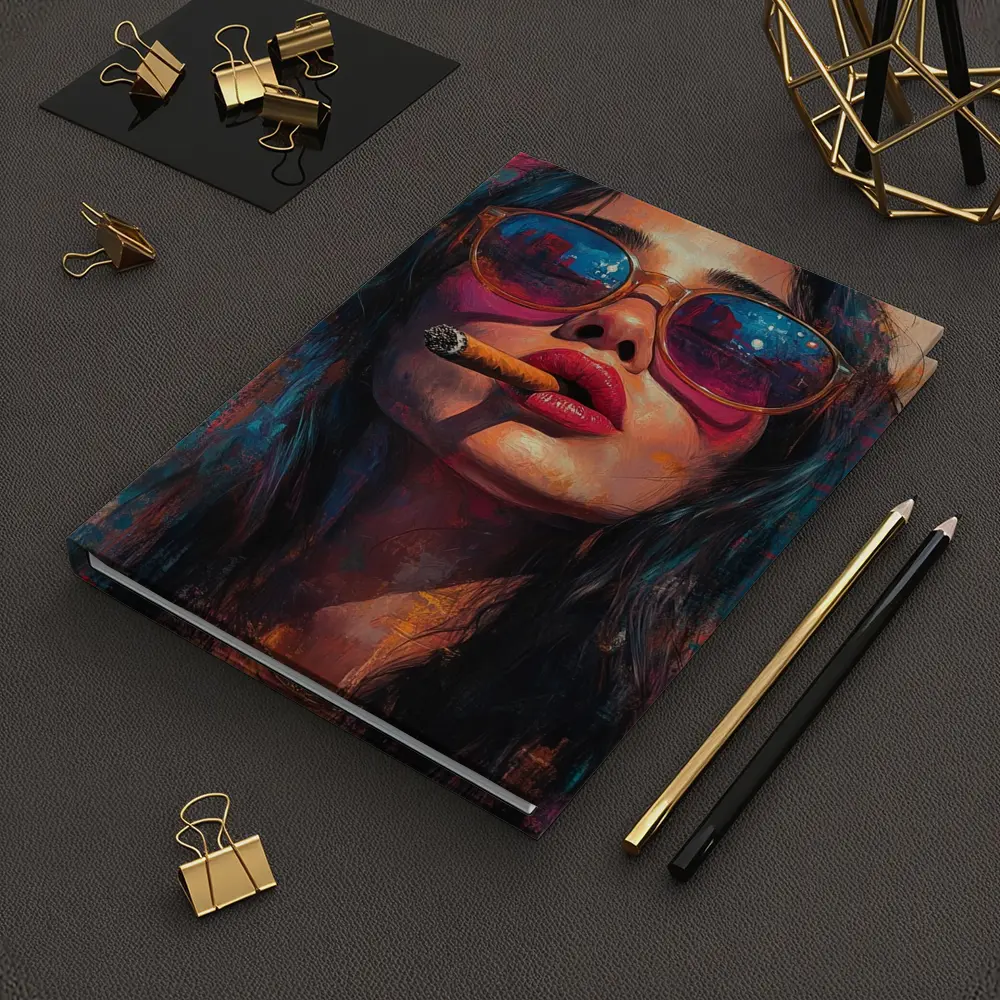 Woman With Cigar Sunglasses Colorful Oil Painting – Notebooks
