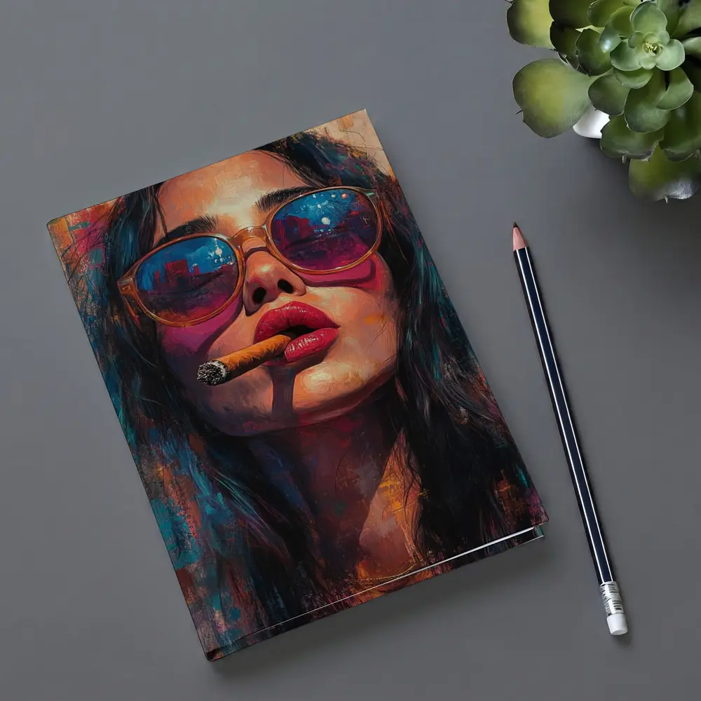 Woman With Cigar Sunglasses Colorful Oil Painting – Notebooks