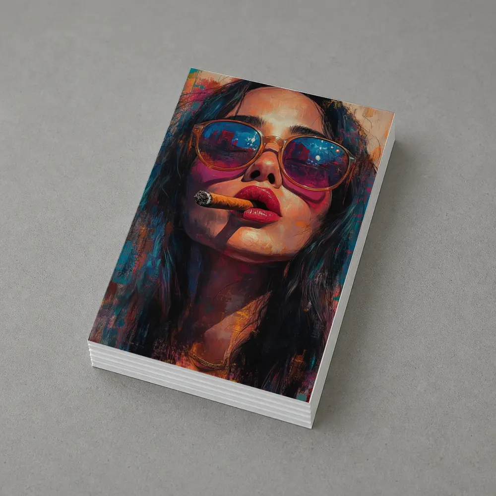 Woman With Cigar Sunglasses Colorful Oil Painting – Postcards