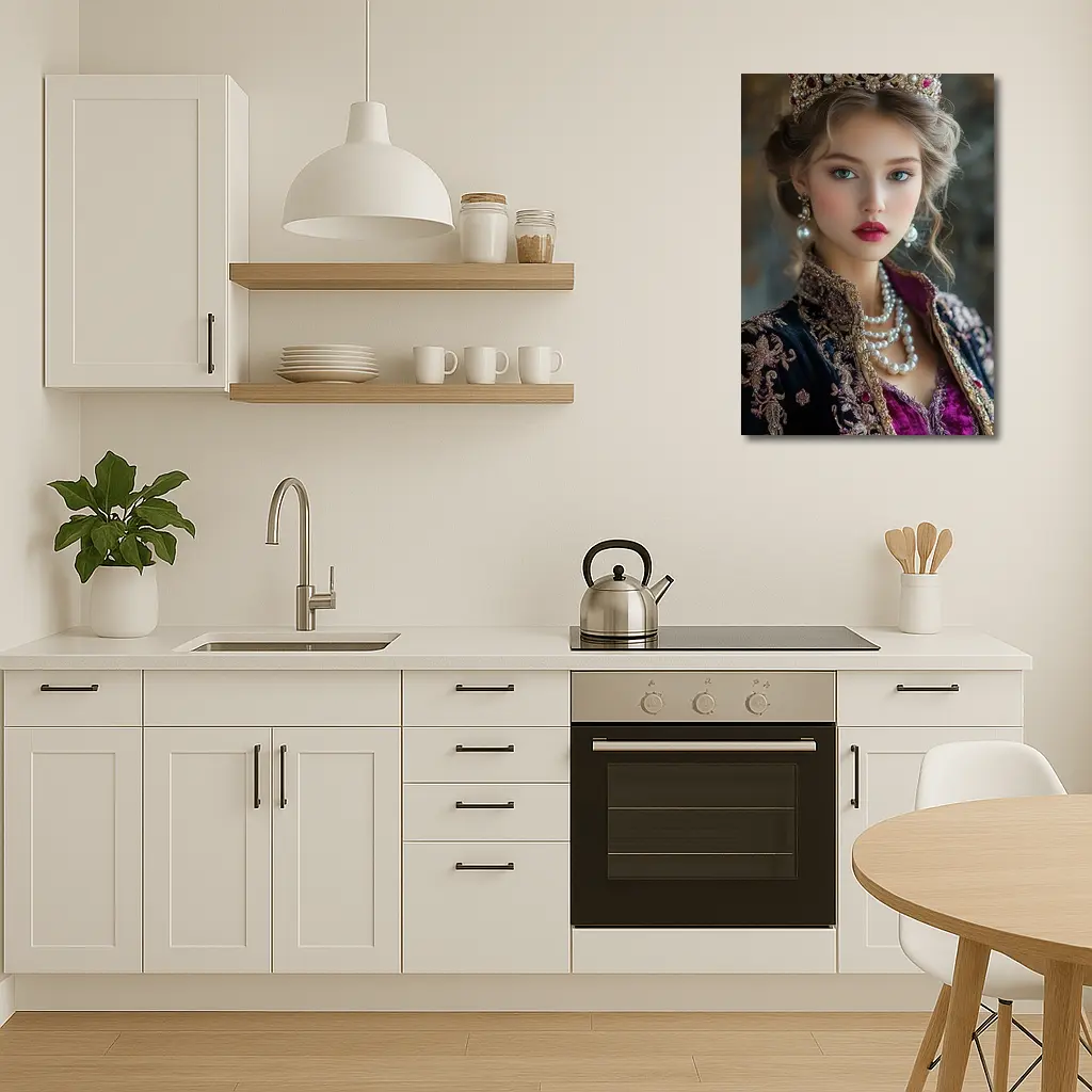 Young Queen Portrait with Ruby Crown – Wall Art