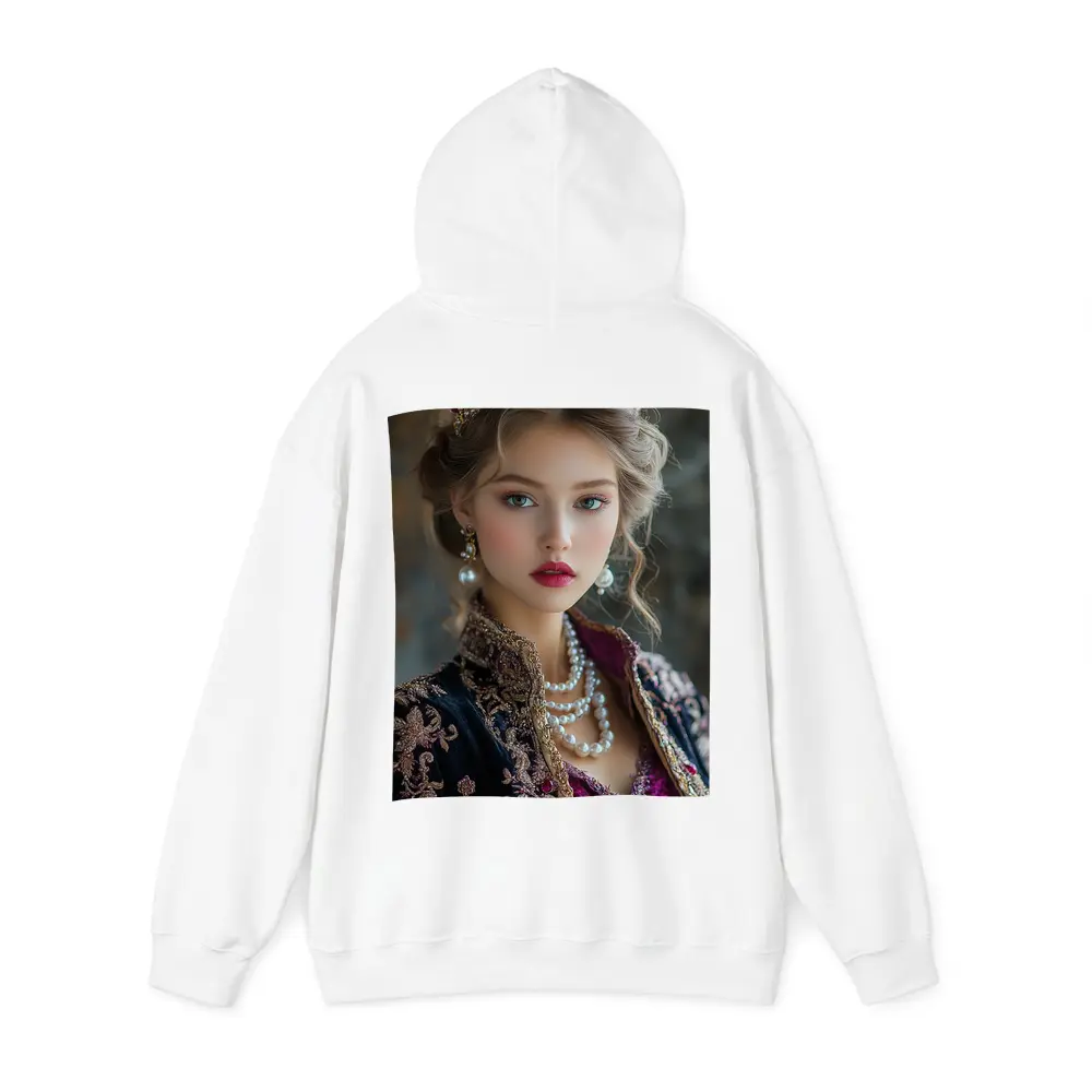 Young Queen Portrait with Ruby Crown – Hoodies