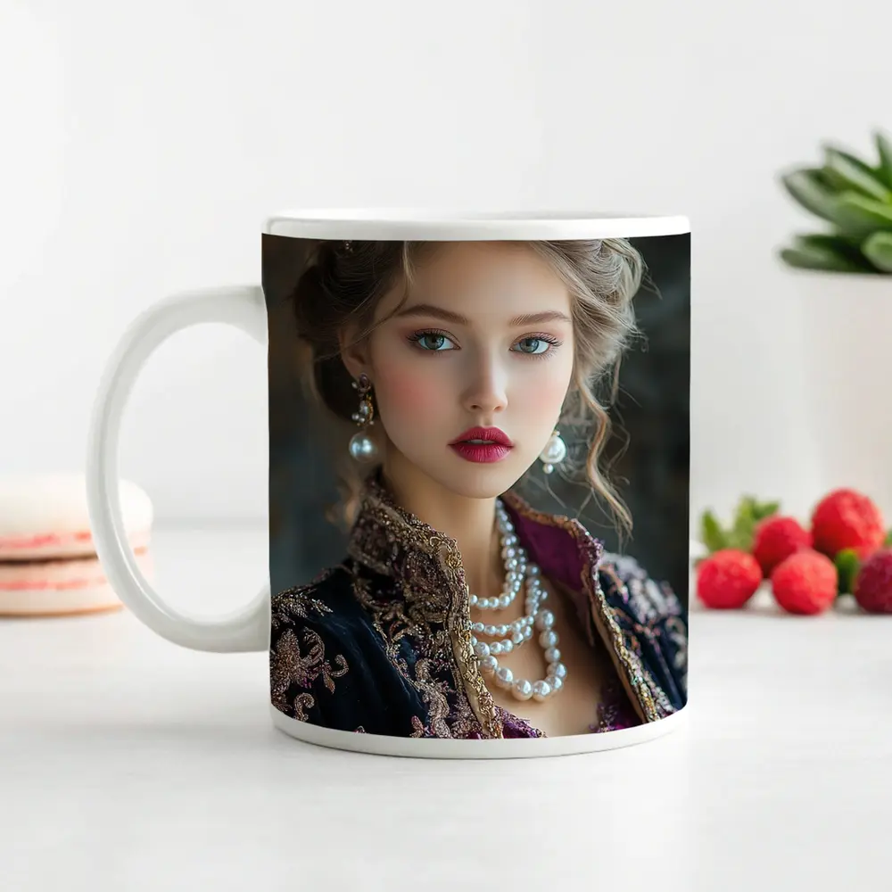 Young Queen Portrait with Ruby Crown – Mugs