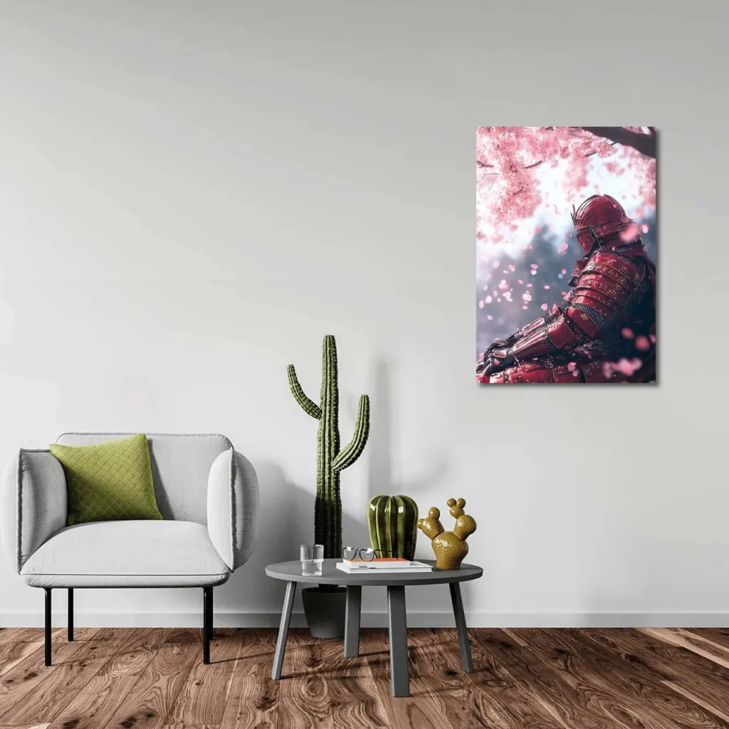Red Samurai Armor Cherry Blossom Petals – Wall Art