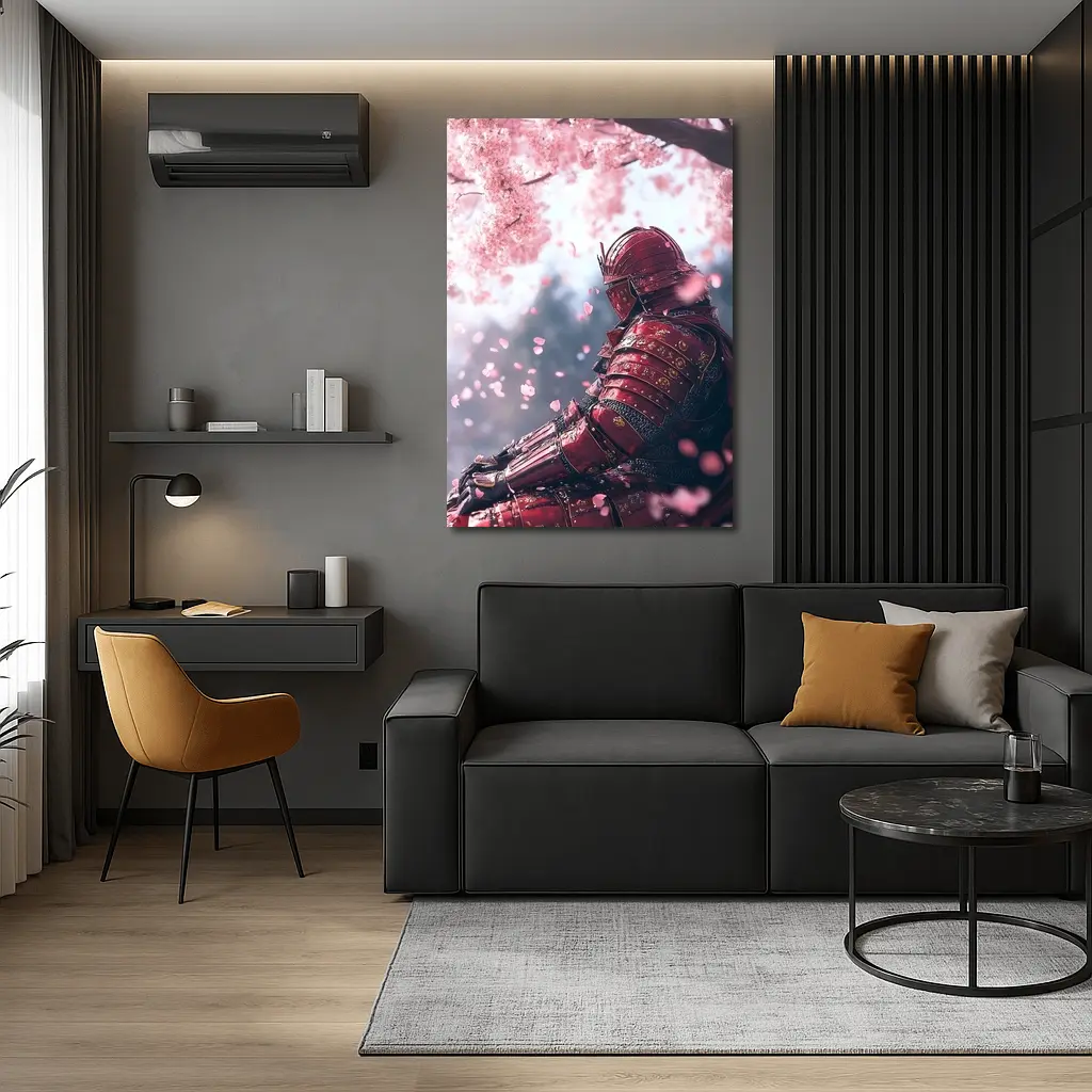 Red Samurai Armor Cherry Blossom Petals – Wall Art