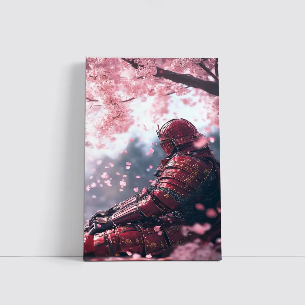 Red Samurai Armor Cherry Blossom Petals – Wall Art