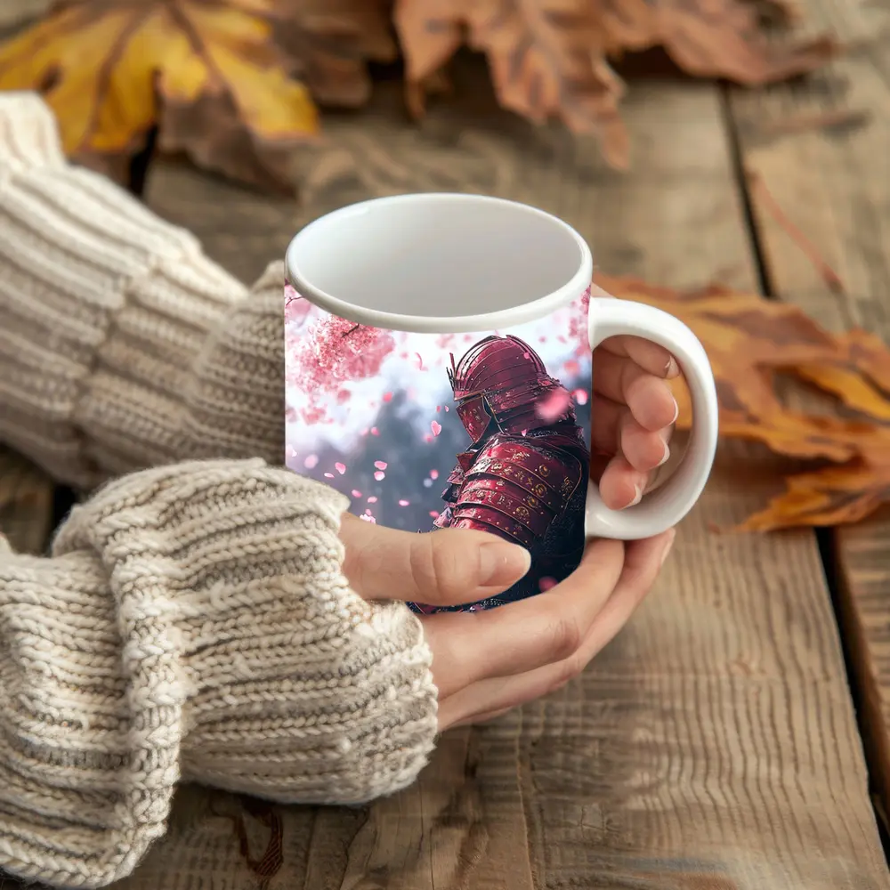 Red Samurai Armor Cherry Blossom Petals – Mugs