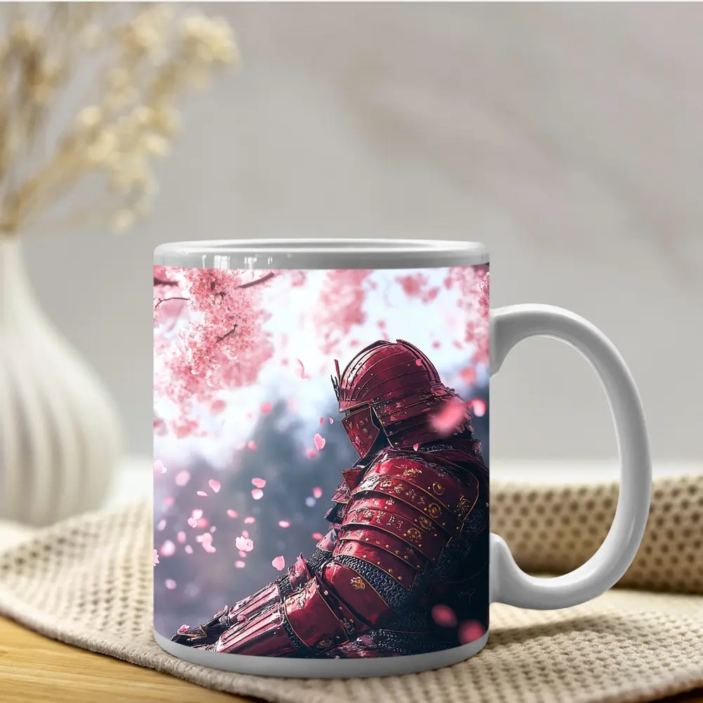 Red Samurai Armor Cherry Blossom Petals – Mugs