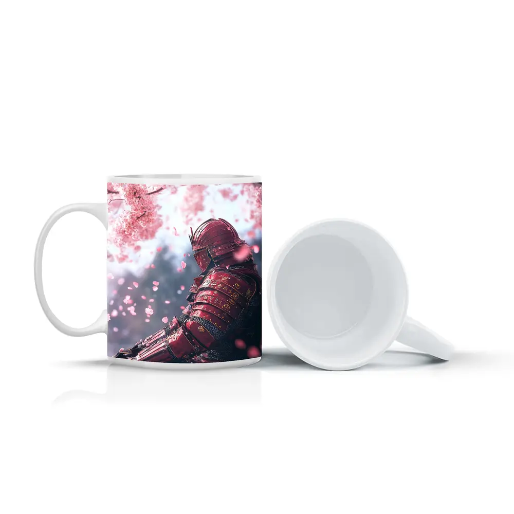 Red Samurai Armor Cherry Blossom Petals – Mugs