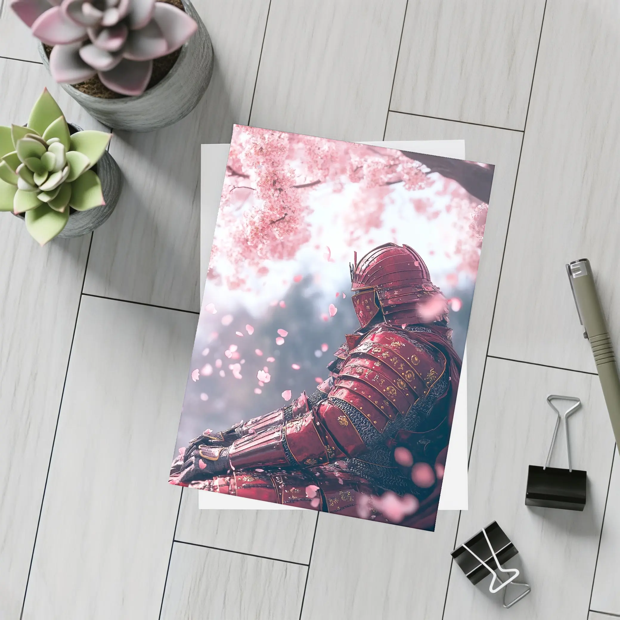 Red Samurai Armor Cherry Blossom Petals – Postcards