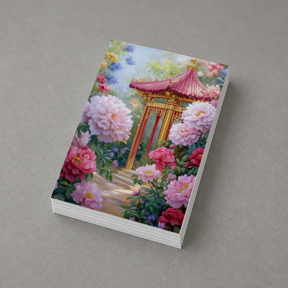 Chinese Pagoda Garden Pink Peonies Painting – Postcards