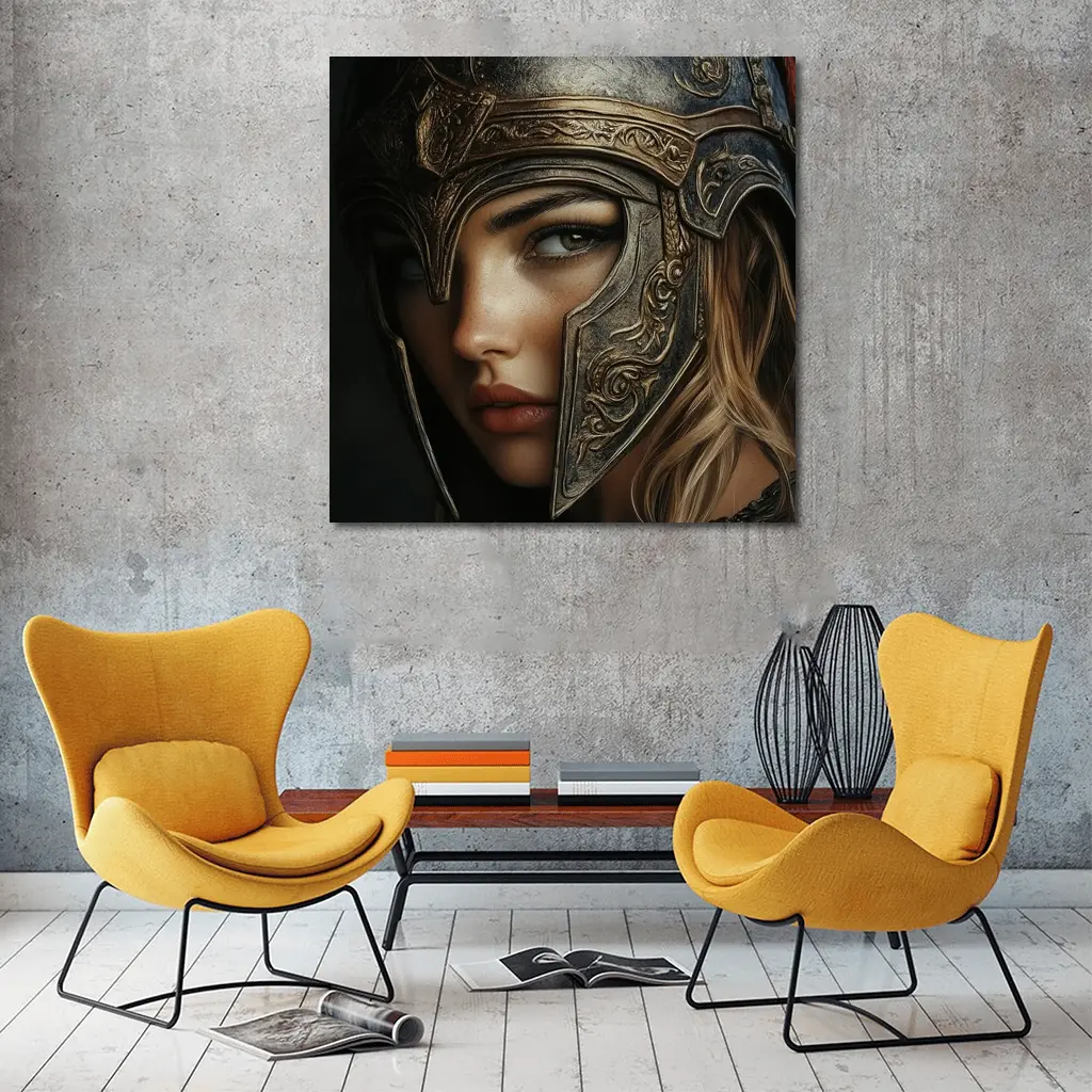 Female Warrior Dark Fantasy Ornate Helmet Portrait – Wall Art