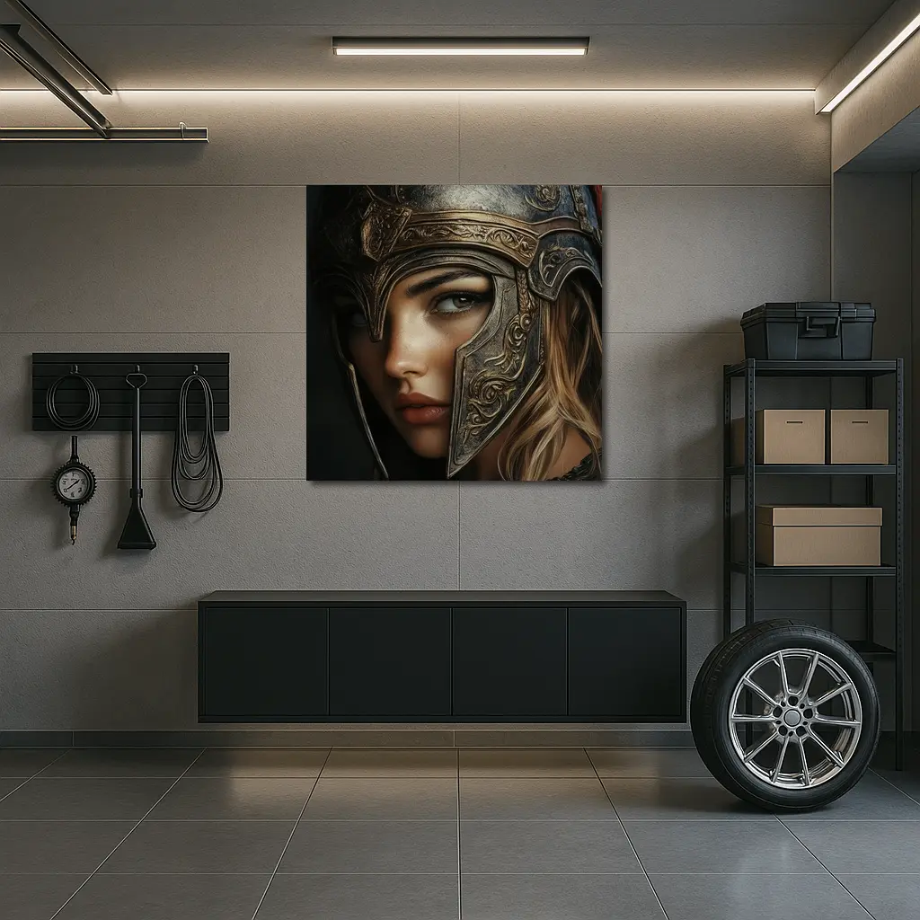 Female Warrior Dark Fantasy Ornate Helmet Portrait – Wall Art