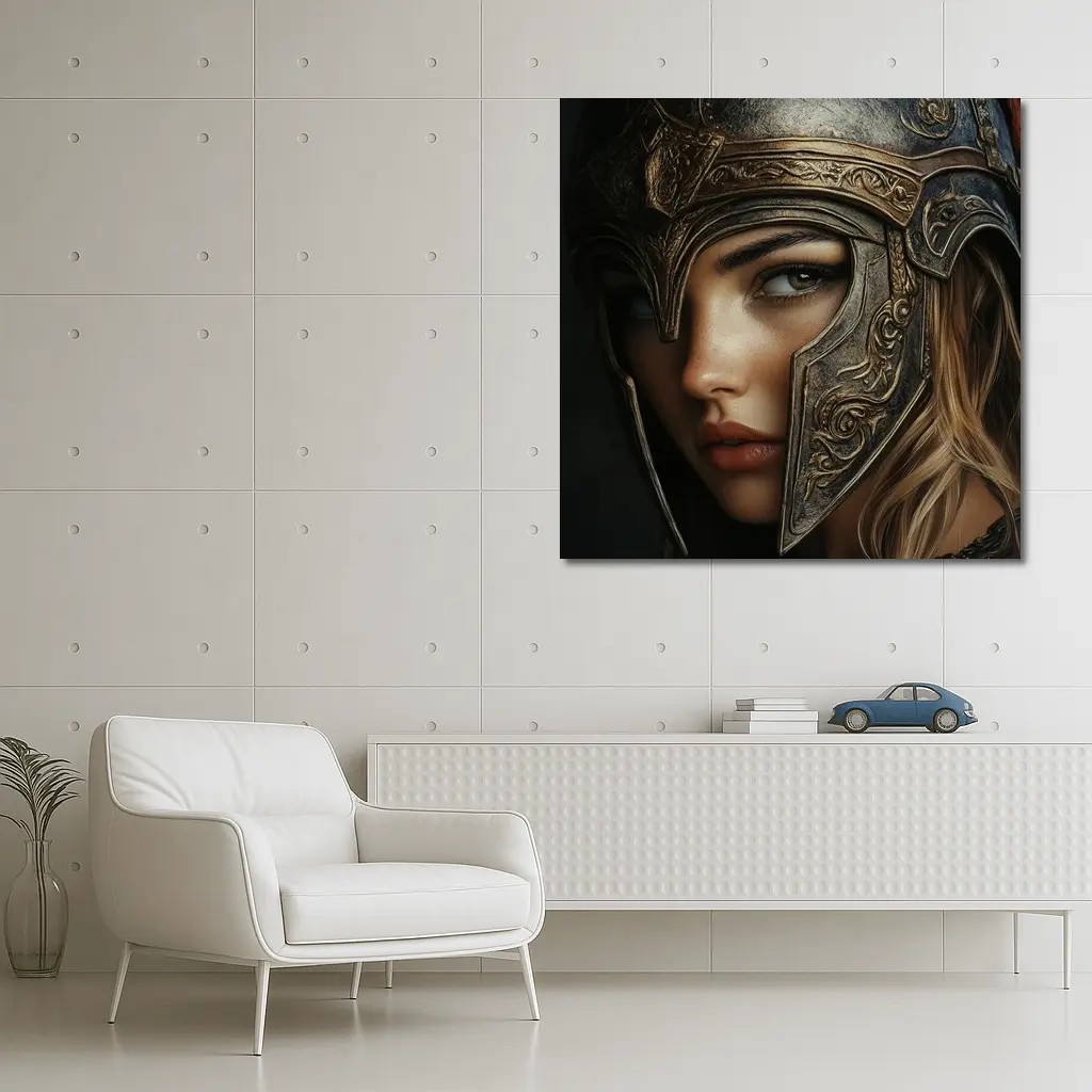 Female Warrior Dark Fantasy Ornate Helmet Portrait – Wall Art