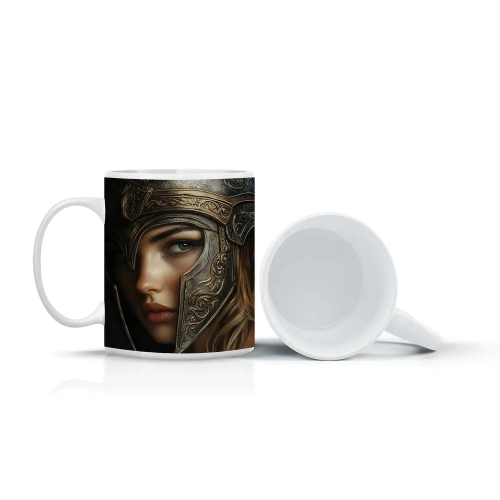 Female Warrior Dark Fantasy Ornate Helmet Portrait – Mugs