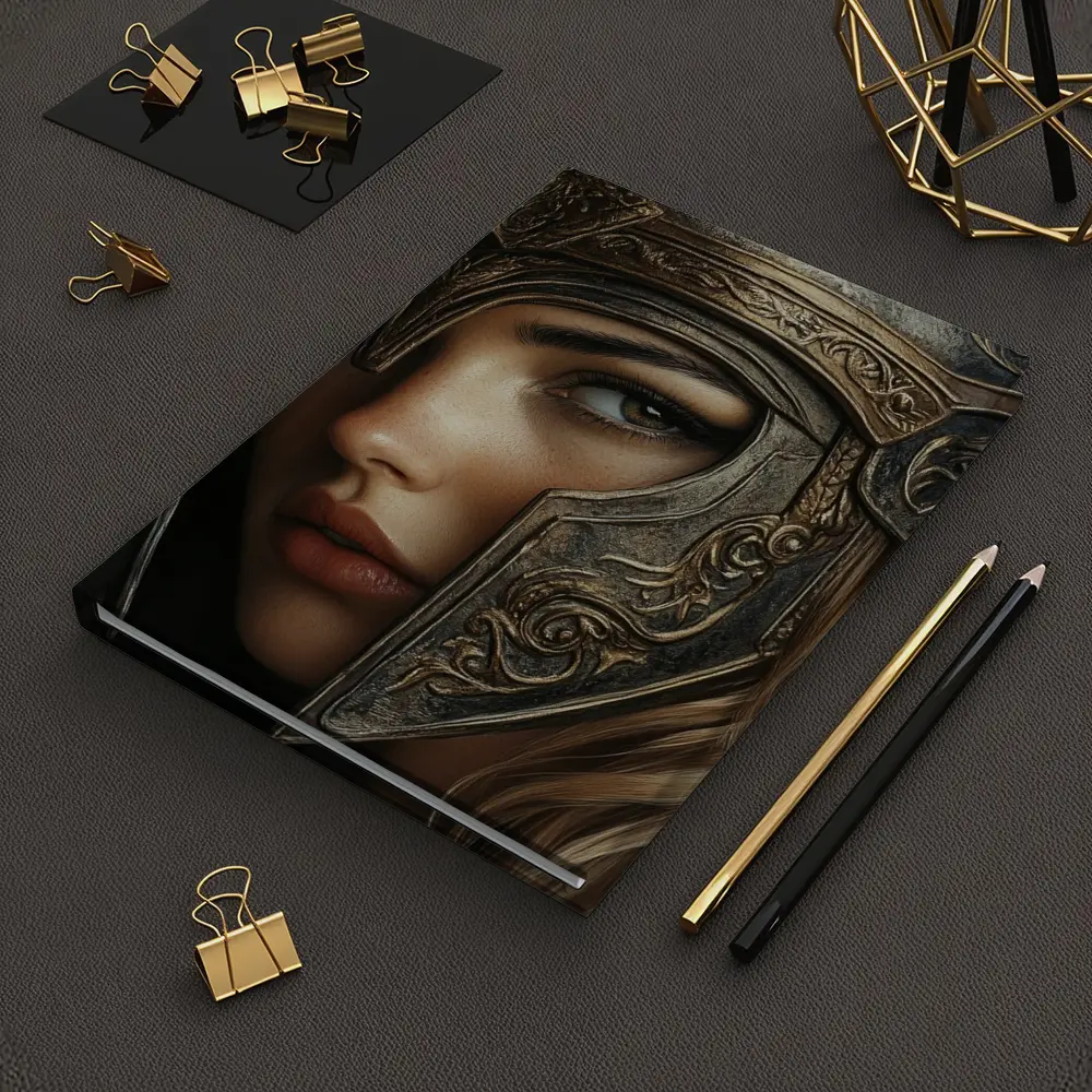 Female Warrior Dark Fantasy Ornate Helmet Portrait – Notebooks