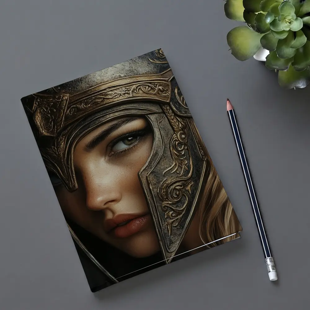 Female Warrior Dark Fantasy Ornate Helmet Portrait – Notebooks