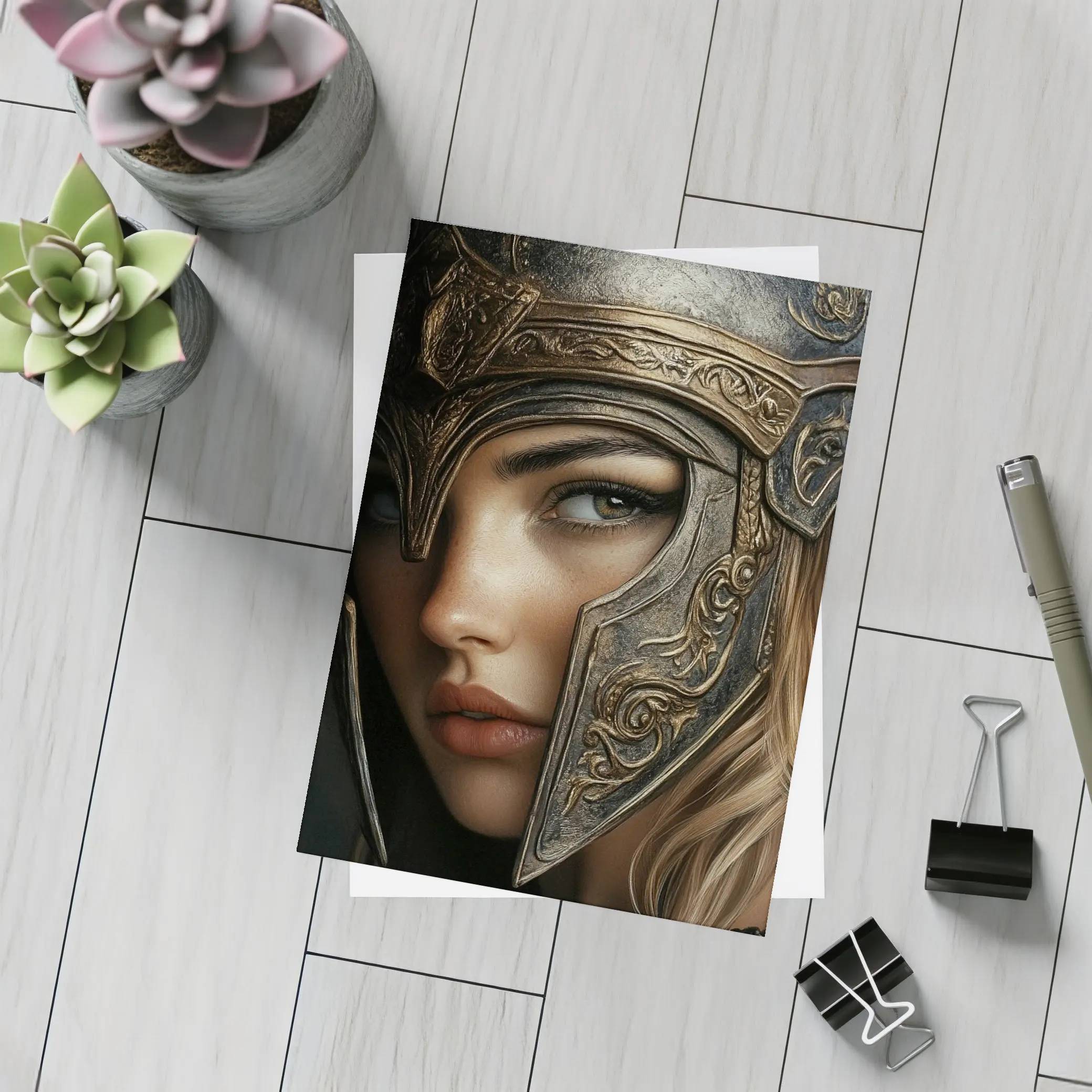 Female Warrior Dark Fantasy Ornate Helmet Portrait – Postcards