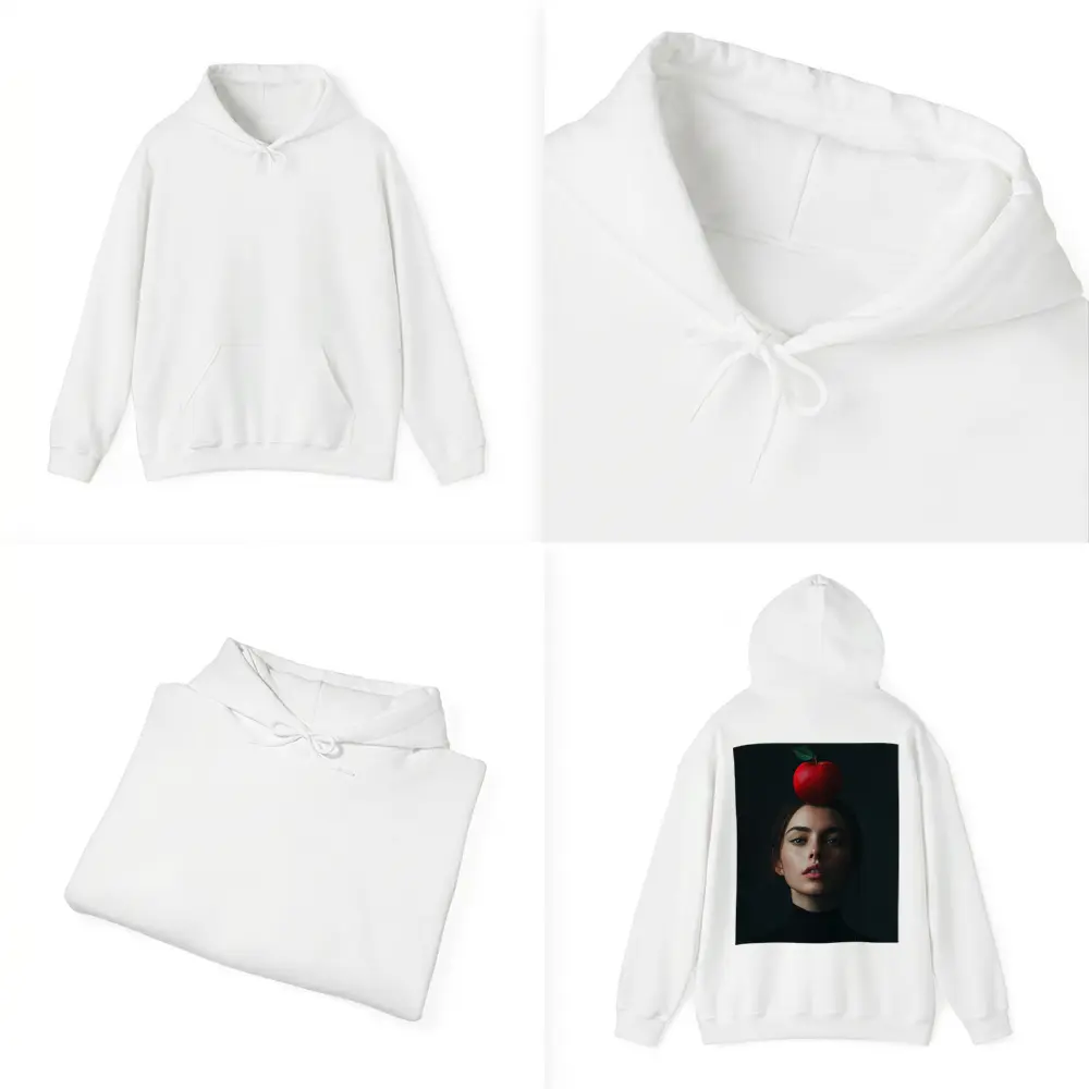 Woman Portrait Red Apple Dark Background – Hoodies