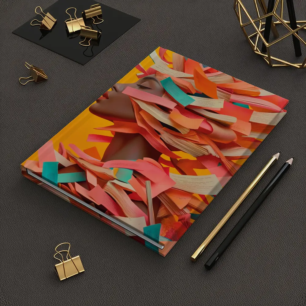 Woman Head Books Collage Orange Background – Notebooks