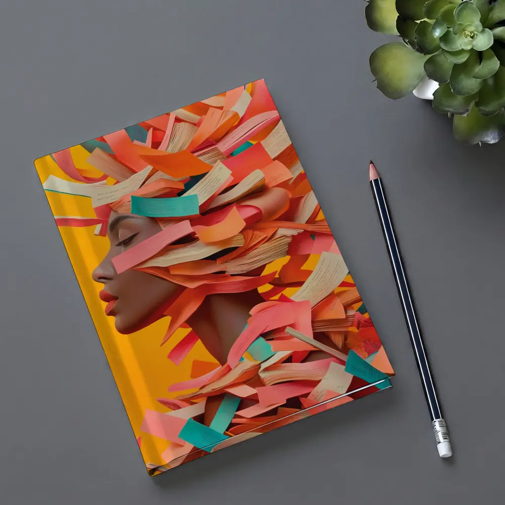 Woman Head Books Collage Orange Background – Notebooks