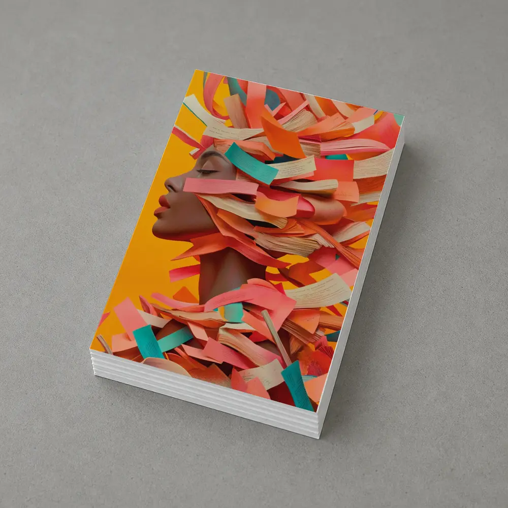 Woman Head Books Collage Orange Background – Postcards
