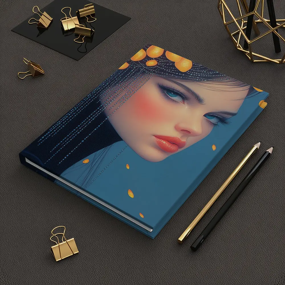 Digital Portrait Woman Orange Fruits Blue Background – Notebooks
