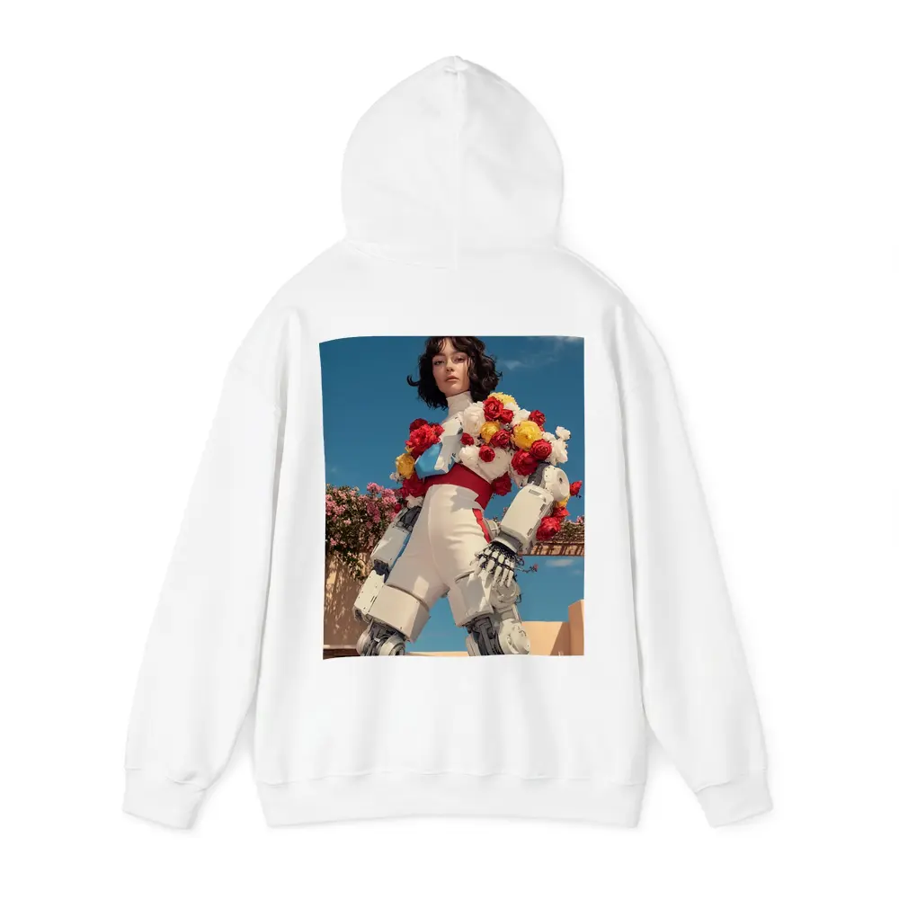 Robotic Woman With Floral Arrangement Blue Sky – Hoodies