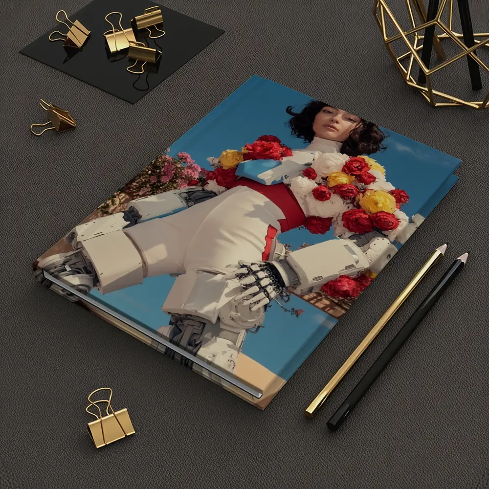 Robotic Woman With Floral Arrangement Blue Sky – Notebooks