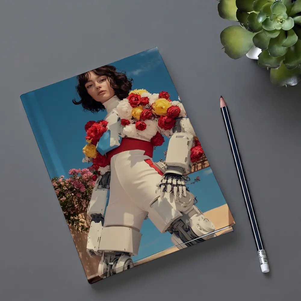 Robotic Woman With Floral Arrangement Blue Sky – Notebooks