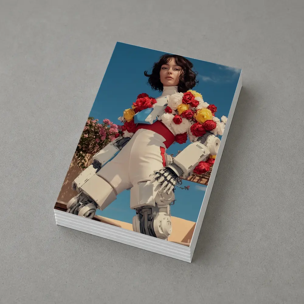 Robotic Woman With Floral Arrangement Blue Sky – Postcards