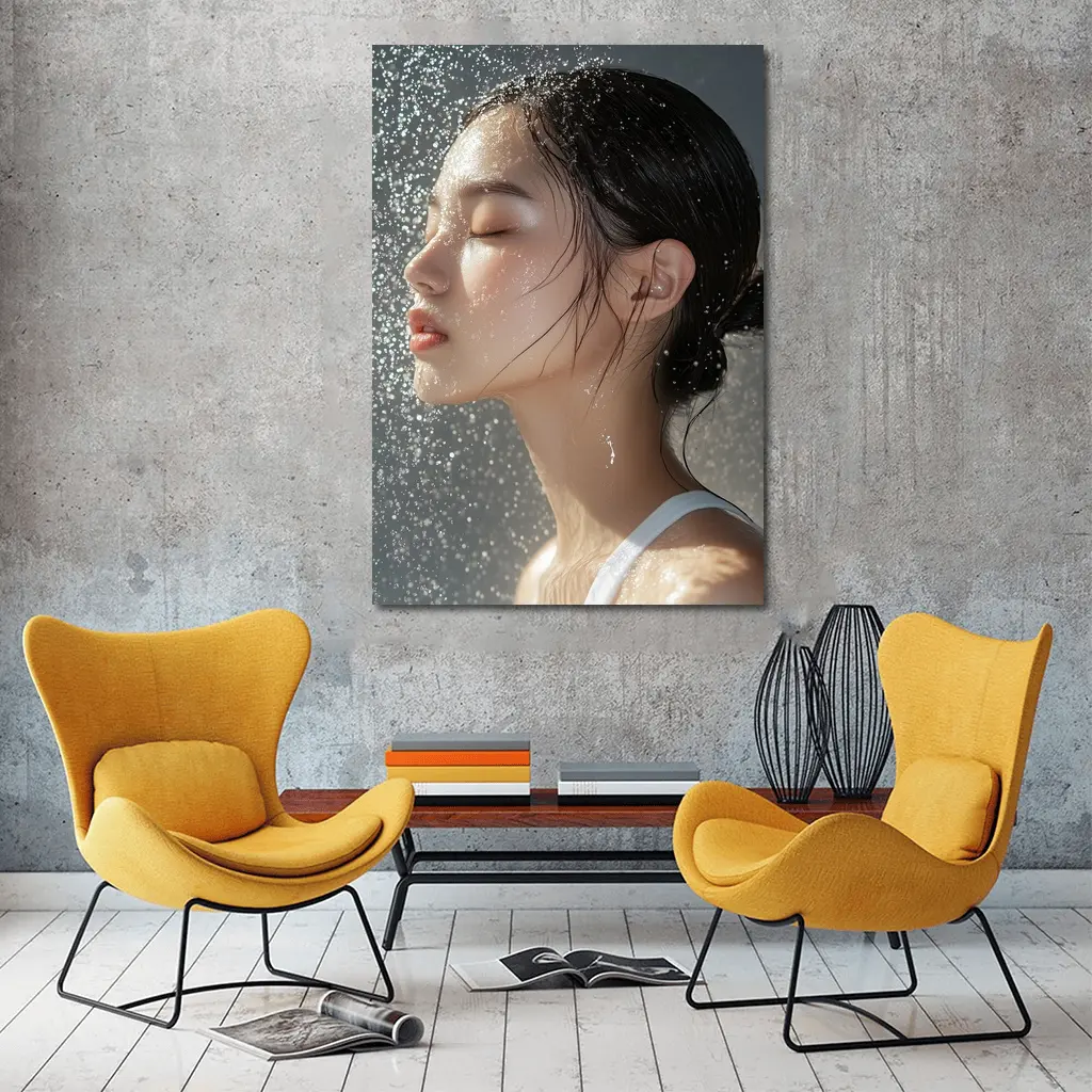 Asian Woman Wet Hair Water Droplets – Wall Art