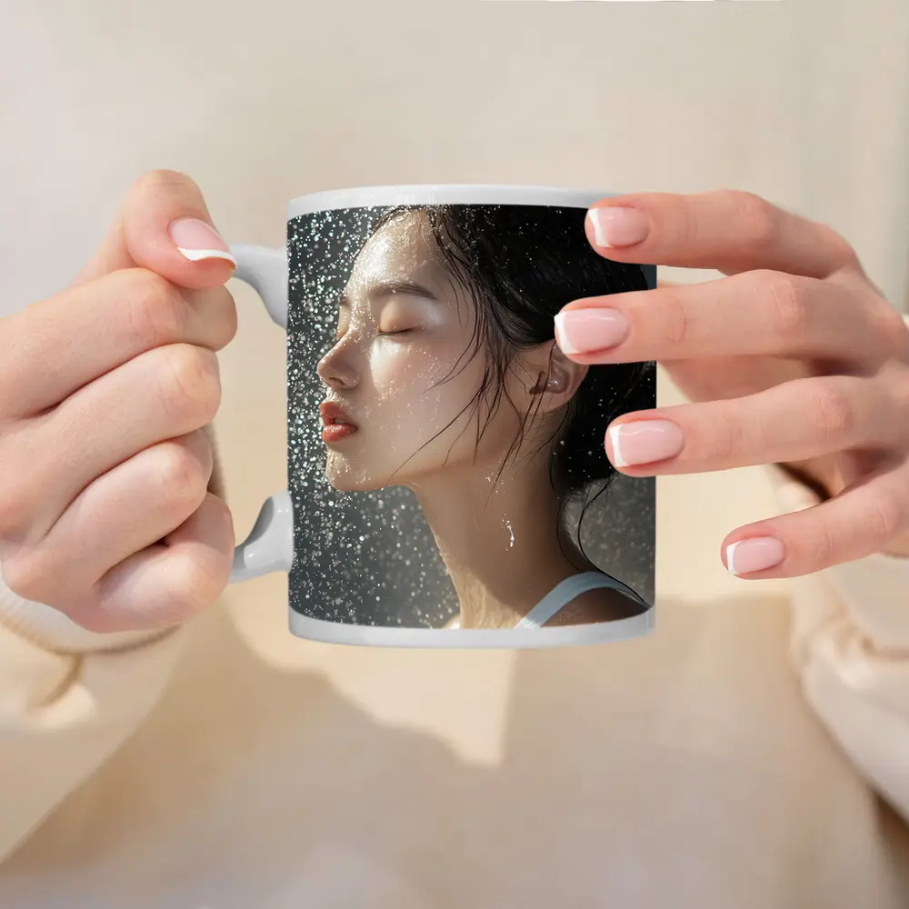 Asian Woman Wet Hair Water Droplets – Mugs