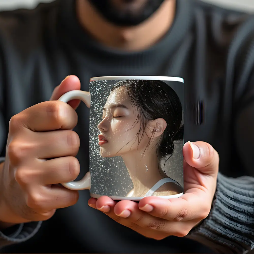 Asian Woman Wet Hair Water Droplets – Mugs