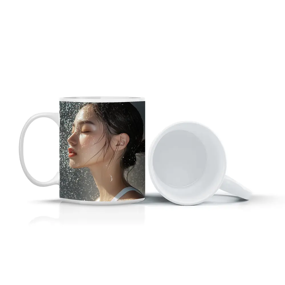 Asian Woman Wet Hair Water Droplets – Mugs