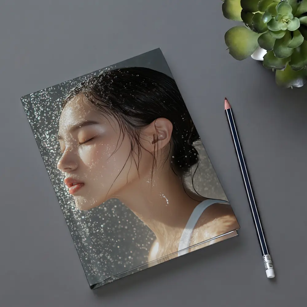 Asian Woman Wet Hair Water Droplets – Notebooks
