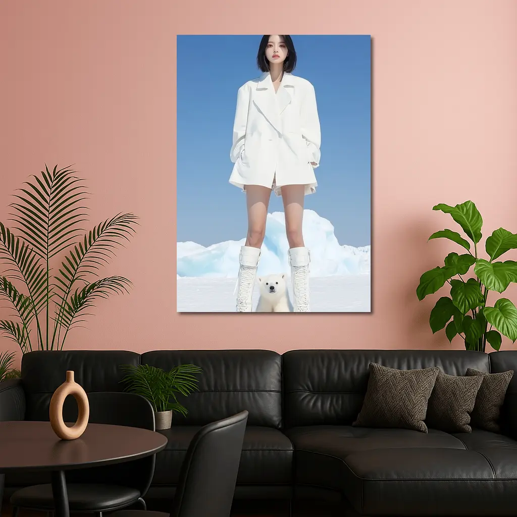 Woman White Coat Polar Bear Arctic Ice – Wall Art