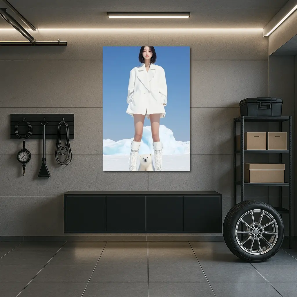 Woman White Coat Polar Bear Arctic Ice – Wall Art