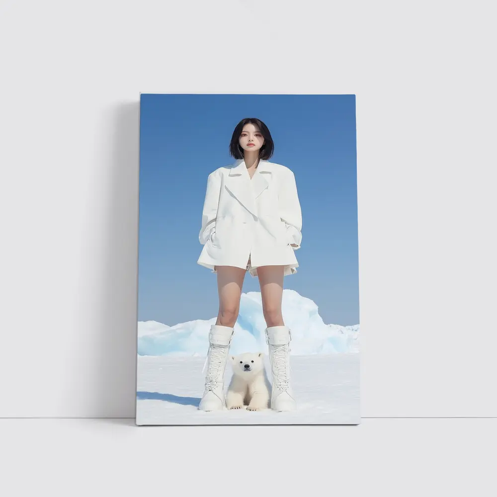 Woman White Coat Polar Bear Arctic Ice – Wall Art