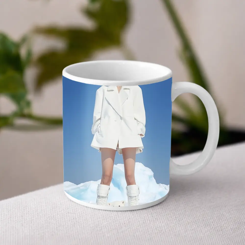 Woman White Coat Polar Bear Arctic Ice – Mugs