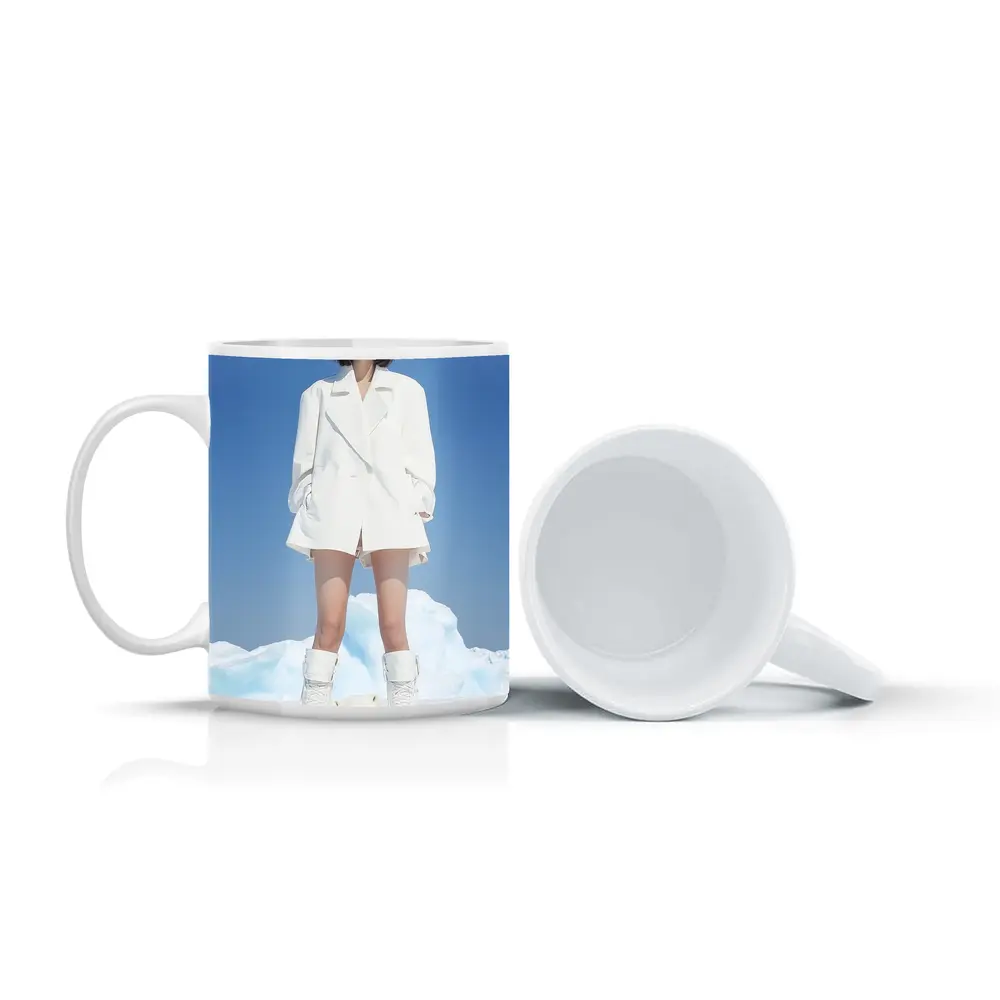 Woman White Coat Polar Bear Arctic Ice – Mugs