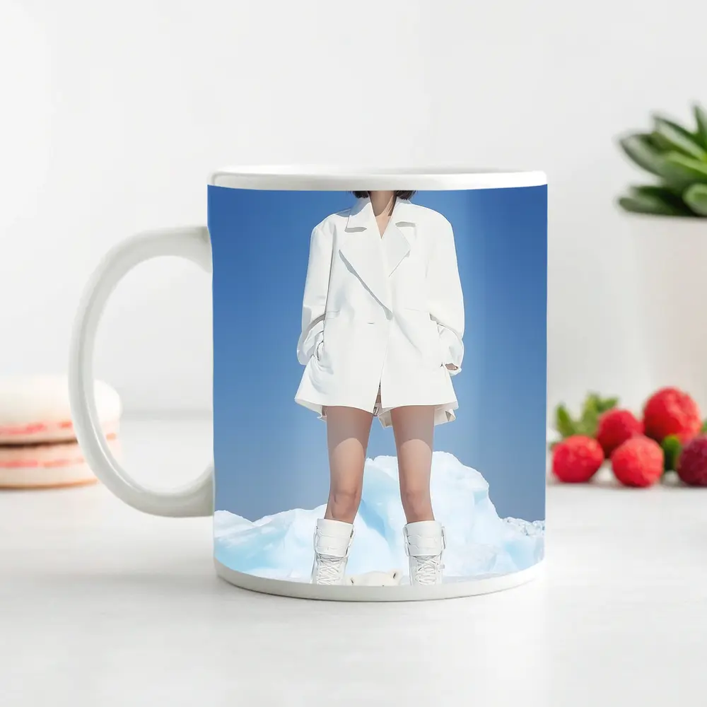 Woman White Coat Polar Bear Arctic Ice – Mugs