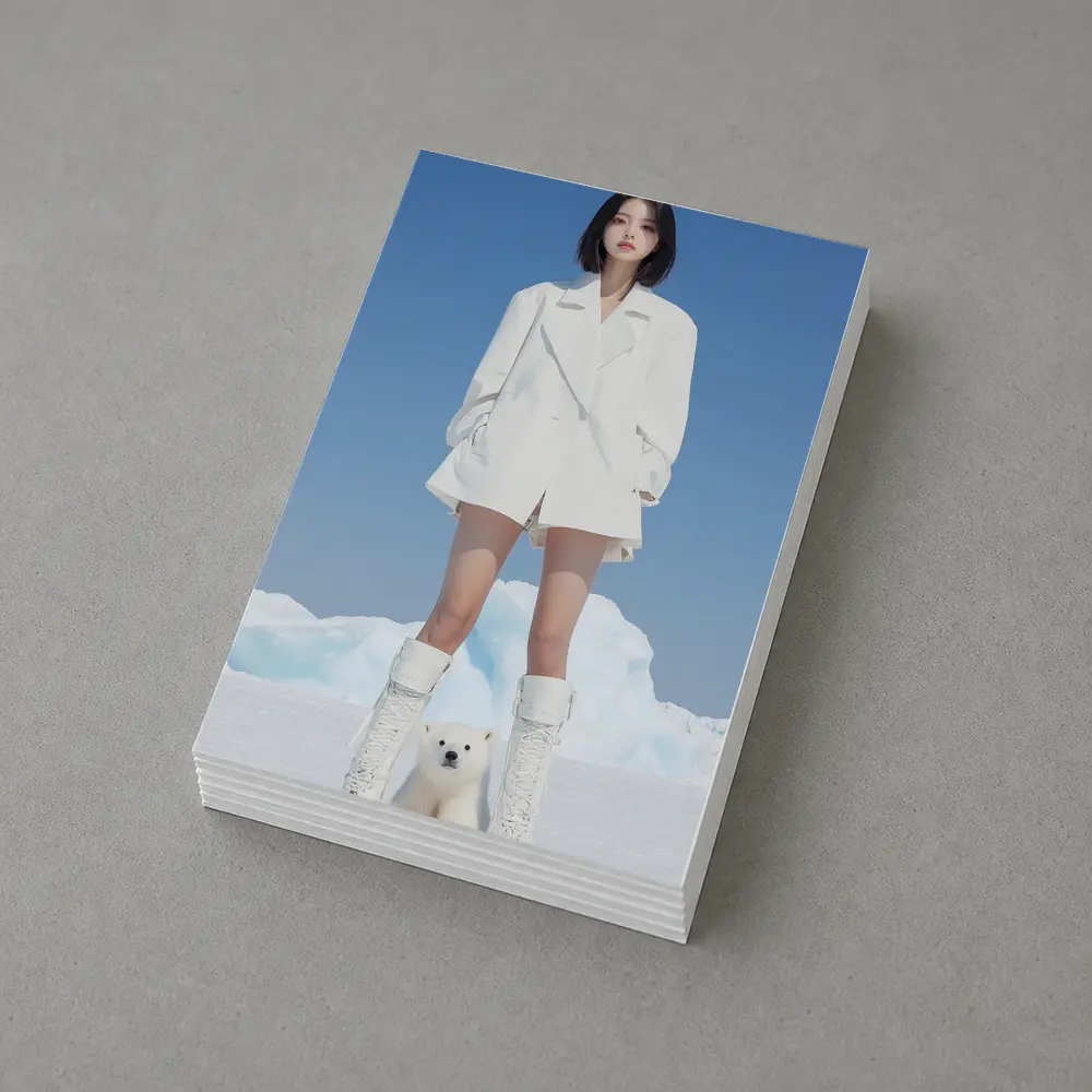 Woman White Coat Polar Bear Arctic Ice – Postcards